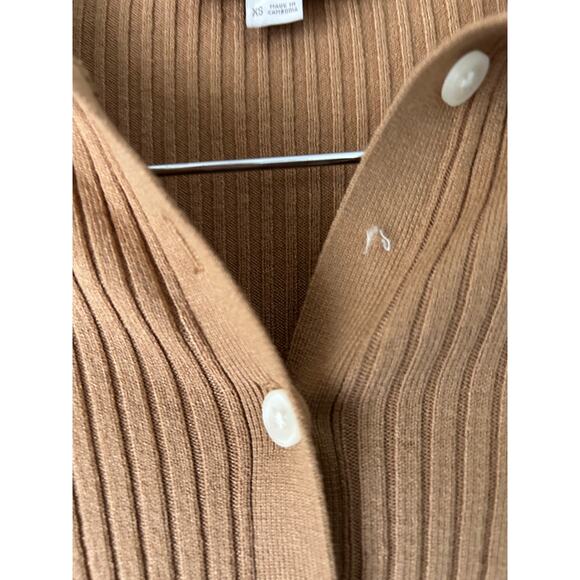 LOFT Tan Collared Ribbed Long Sleeve Top Size XS - Picture 3 of 8